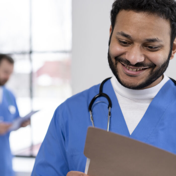 A doctor hired to participate for a healthcare marketing campaign